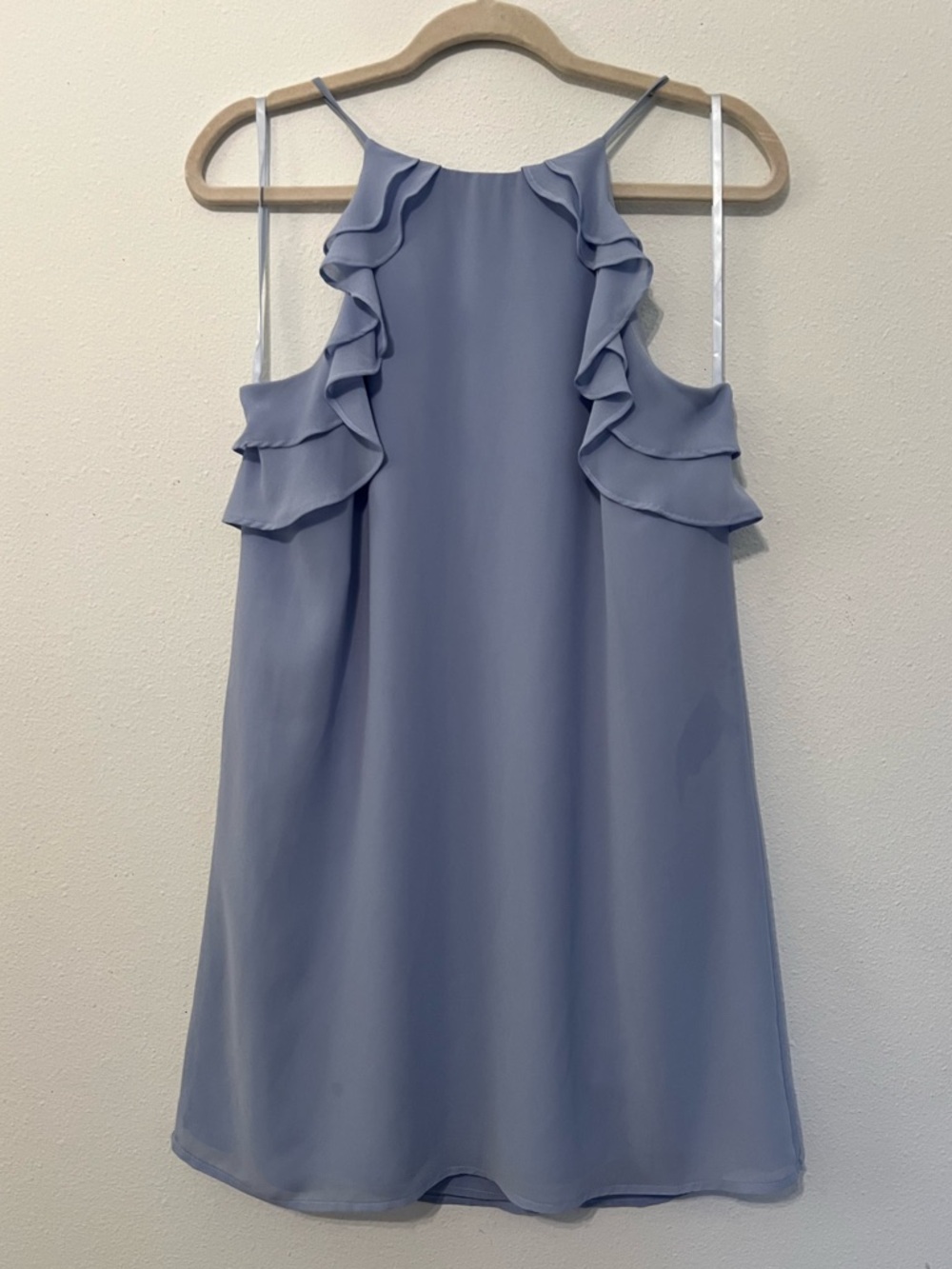 Lily Rain Naked Zebra Blue Ruffle High Neck Mini Shift Dress size L